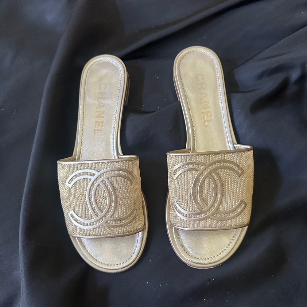 Chanel Gold Mesh Mules Size 38 US 8